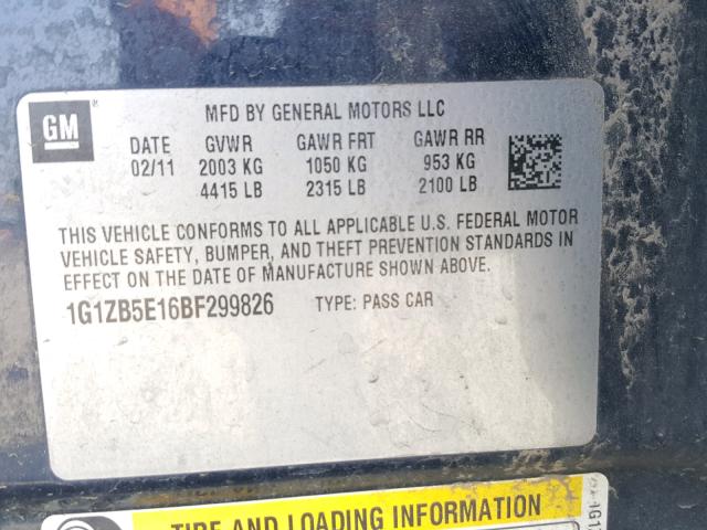 1G1ZB5E16BF299826 - 2011 CHEVROLET MALIBU LS 蓝色 照片 10