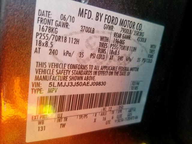 5LMJJ3J50AEJ09830 - 2010 LINCOLN NAVIGATOR GRAY photo 10