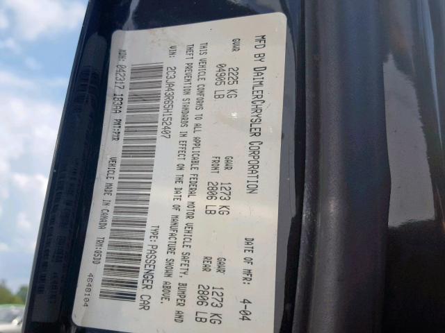 2C3JA43R65H152407 - 2005 CHRYSLER 300 BLACK photo 10