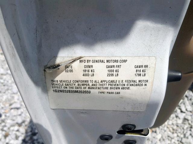 1G2NE52E05M202659 - 2005 PONTIAC GRAND AM S WHITE photo 10