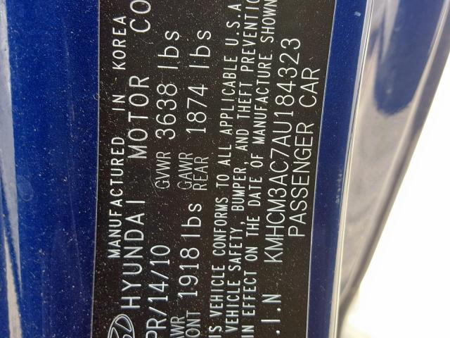 KMHCM3AC7AU184323 - 2010 HYUNDAI ACCENT BLU BLUE photo 10