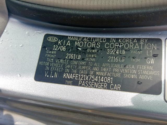 KNAFE121X75414081 - 2007 KIA SPECTRA EX BLUE photo 10