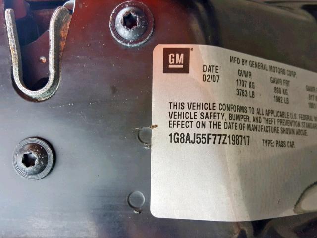 1G8AJ55F77Z198717 - 2007 SATURN ION LEVEL GRAY photo 10