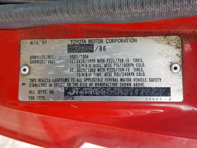 JT4RN62S4H0117862 - 1987 TOYOTA 4RUNNER RN RED photo 10