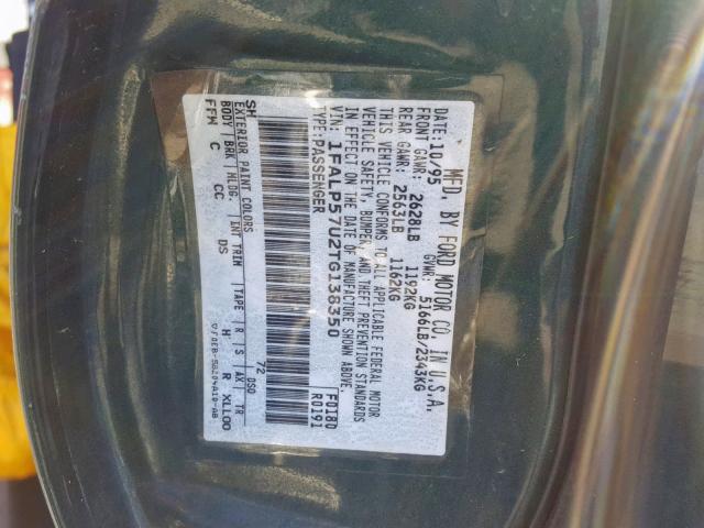 1FALP57U2TG138350 - 1996 FORD TAURUS GL GREEN photo 10