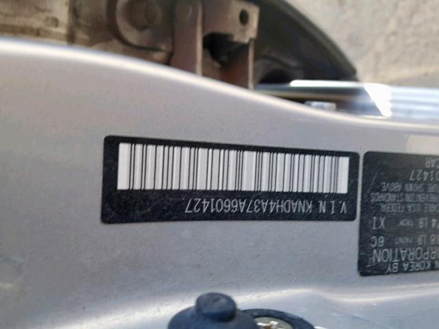 KNADH4A37A6601427 - 2010 KIA RIO LX SILVER photo 10