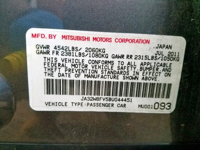 JA32W8FV5BU044451 - 2011 MITSUBISHI LANCER EVO GRAY photo 10