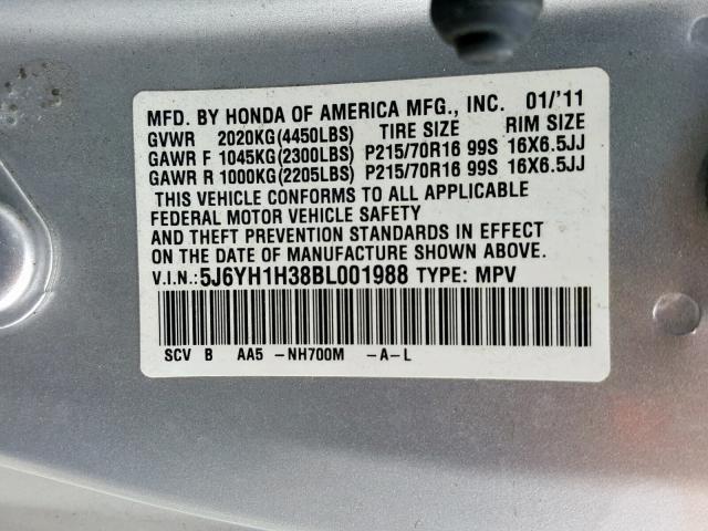 5J6YH1H38BL001988 - 2011 HONDA ELEMENT LX SILVER photo 10