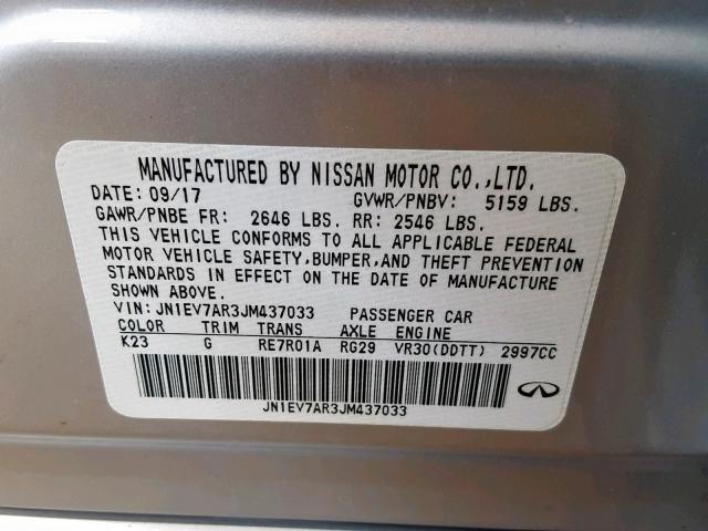 JN1EV7AR3JM437033 - 2018 INFINITI Q50 LUXE SILVER photo 10