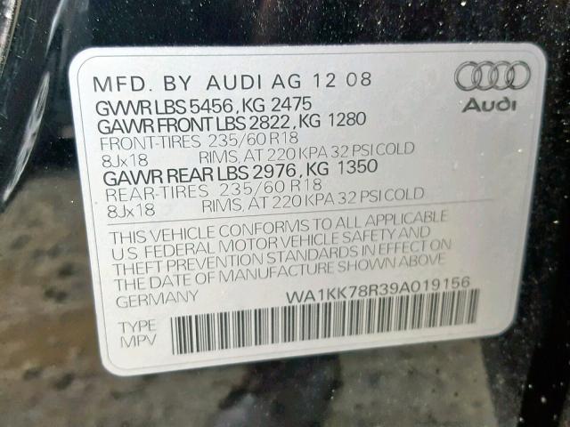 WA1KK78R39A019156 - 2009 AUDI Q5 3.2 BLACK photo 10