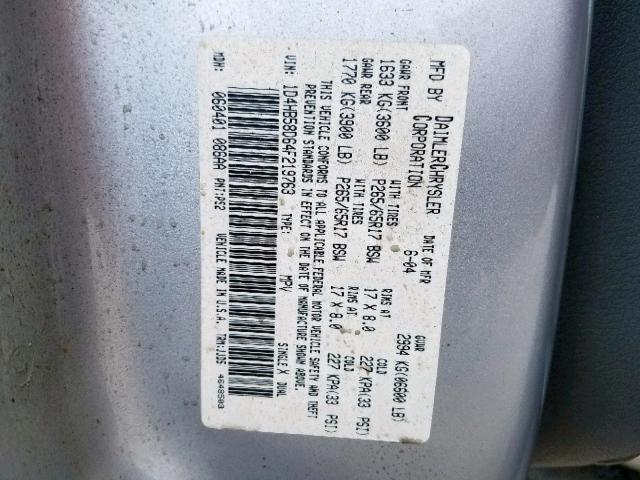 1D4HB58D64F219763 - 2004 DODGE DURANGO LI SILVER photo 10