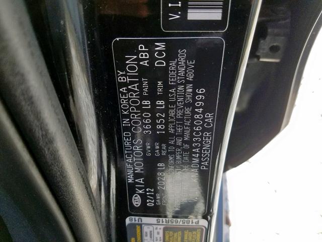 KNADM4A33C6084996 - 2012 KIA RIO LX BLACK photo 10