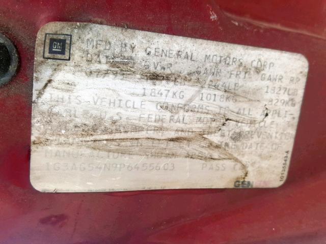 1G3AG54N9P6455603 - 1993 OLDSMOBILE CUTLASS CI Tünd qırmızı foto 10