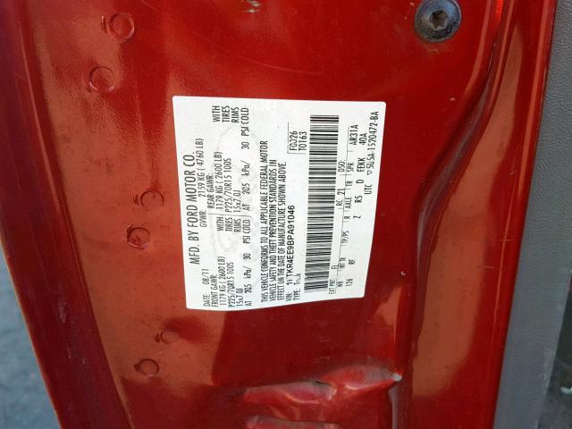 1FTKR4EE9BPA91046 - 2011 FORD RANGER SUP RED photo 10