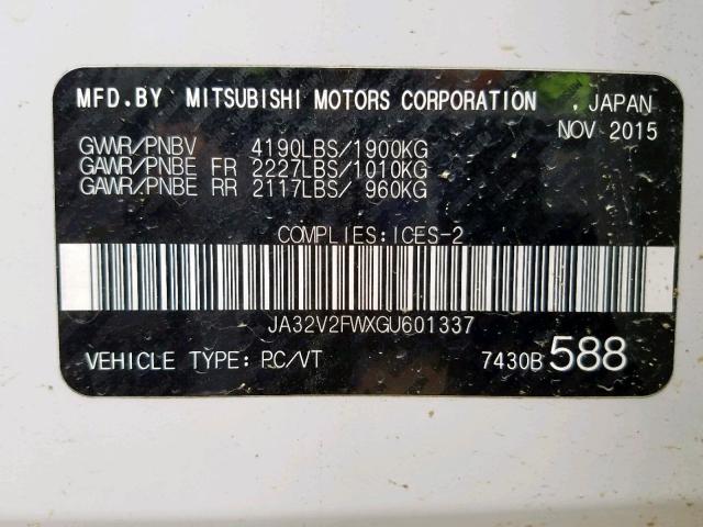 JA32V2FWXGU601337 - 2016 MITSUBISHI LANCER ES WHITE photo 10