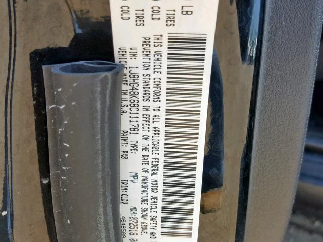 1J8HG48K68C111781 - 2008 JEEP COMMANDER BLACK photo 10