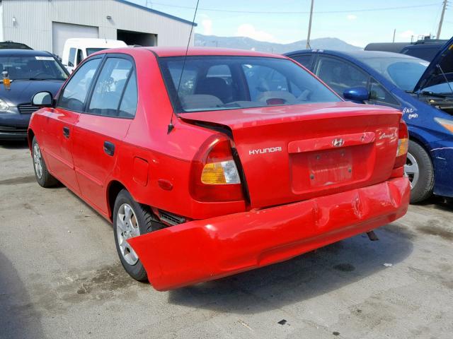 KMHCG45C82U398150 - 2002 HYUNDAI ACCENT GL RED photo 3