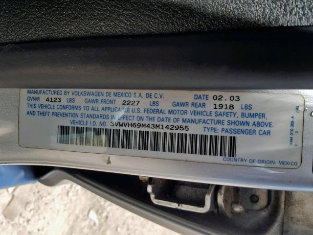 3VWVH69M43M142955 - 2003 VOLKSWAGEN JETTA GLI SILVER photo 10