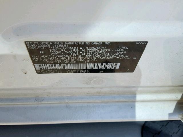 2T3ZF31V59W012834 - 2009 TOYOTA RAV4 LIMIT WHITE photo 10