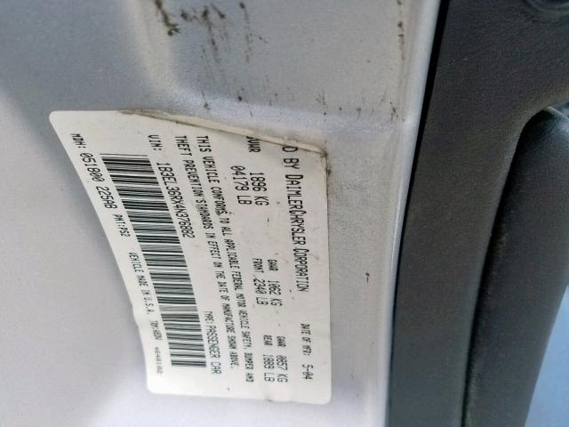 1B3EL36RX4N376882 - 2004 DODGE STRATUS SE SILVER photo 10