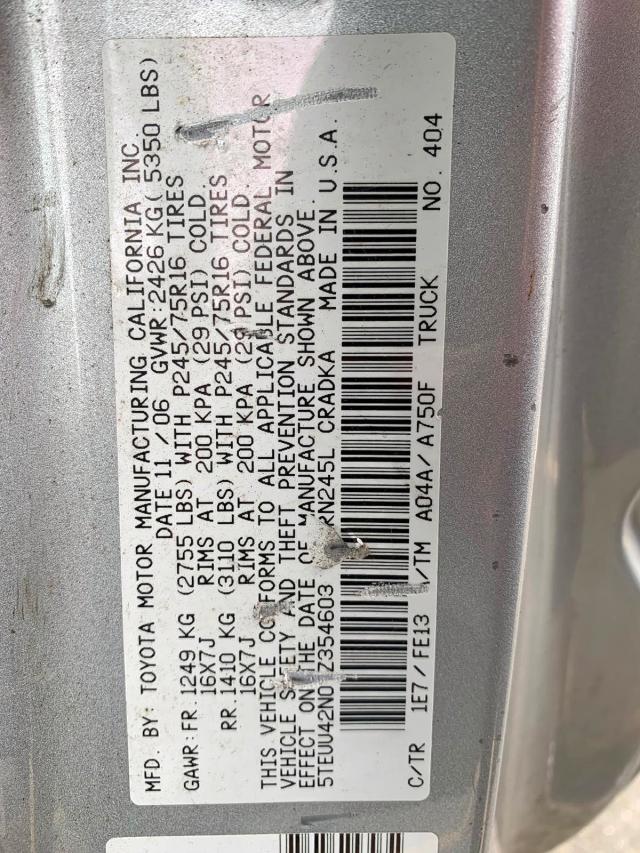 5TEUU42N07Z354603 - 2007 TOYOTA TACOMA ACC SILVER photo 10