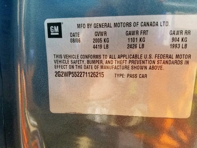 2G2WP552271126215 - 2007 PONTIAC GRAND PRIX BLUE photo 10