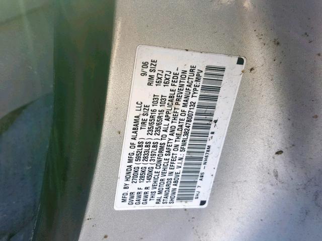 5FNRL38247B007132 - 2007 HONDA ODYSSEY LX SILVER photo 10