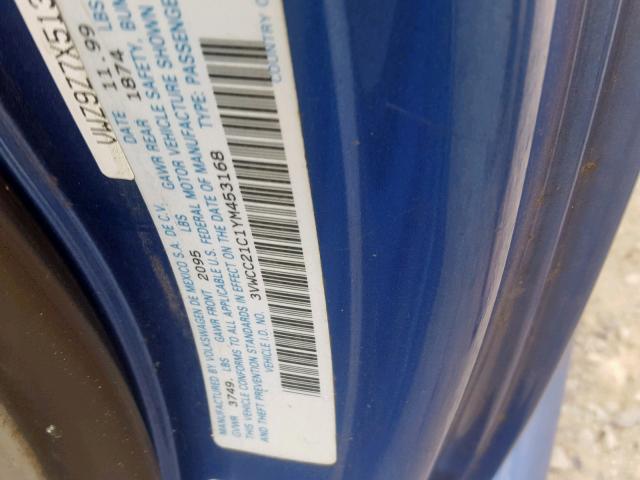 3VWCC21C1YM453168 - 2000 VOLKSWAGEN NEW BEETLE BLUE photo 10