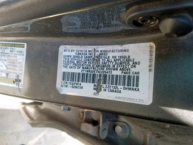 2T1KR32E74C225472 - 2004 TOYOTA MATRIX 灰色 照片 10