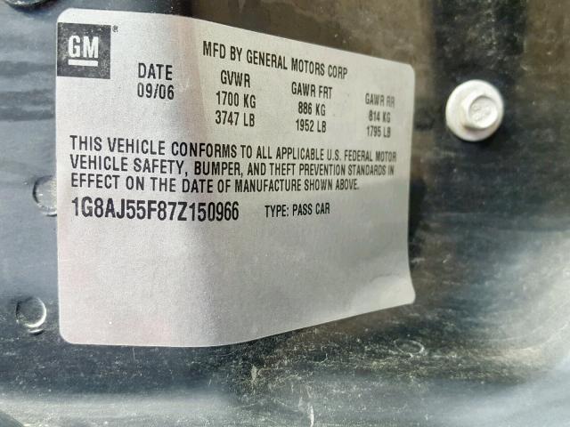 1G8AJ55F87Z150966 - 2007 SATURN ION LEVEL GREEN photo 10