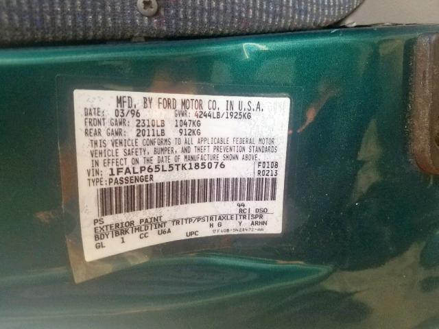 1FALP65L5TK185076 - 1996 FORD CONTOUR GL GREEN photo 10