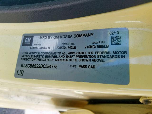 KL8CB6S92DC584775 - 2013 CHEVROLET SPARK LS YELLOW photo 10