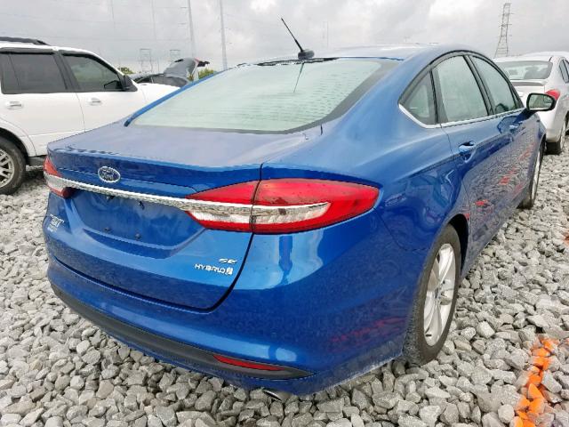 3FA6P0LU5JR140766 - 2018 FORD FUSION SE BLUE photo 4