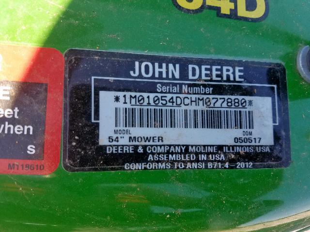 1M01054DCHM077880 - 2019 JOHN DEERE 54HC MOWER GREEN photo 10