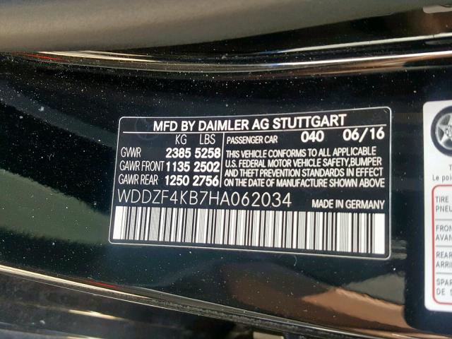 WDDZF4KB7HA062034 - 2017 MERCEDES-BENZ E 300 4MAT BLACK photo 10