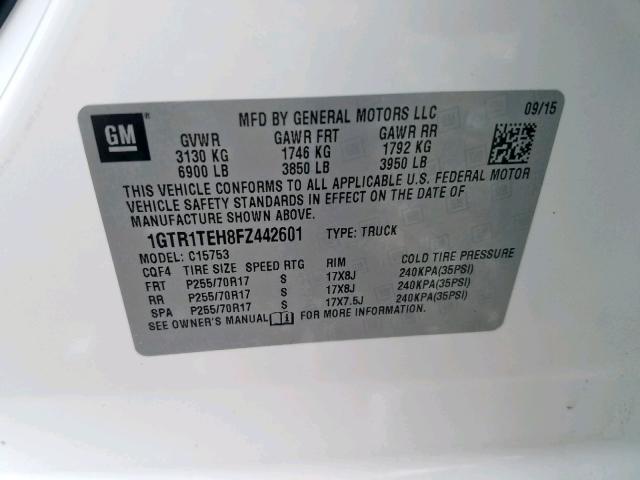 1GTR1TEH8FZ442601 - 2015 GMC SIERRA C15 WHITE photo 10