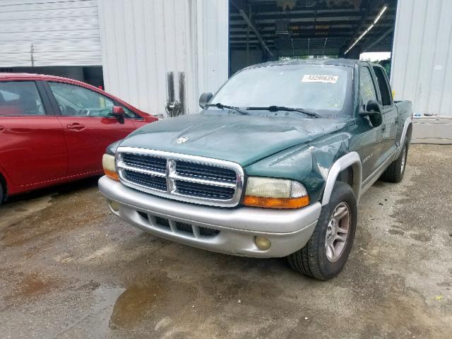 1B7HL48X22S525412 - 2002 DODGE DAKOTA QUA GREEN photo 2