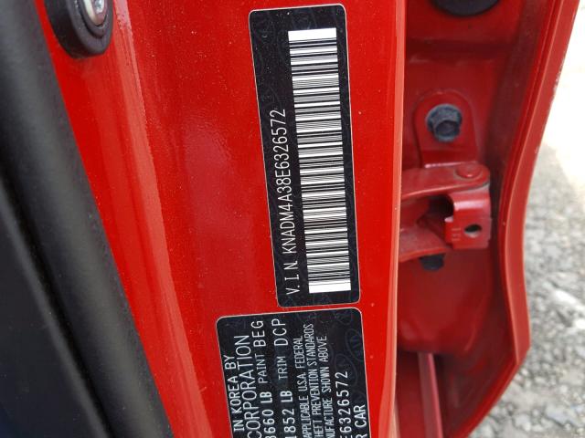 KNADM4A38E6326572 - 2014 KIA RIO LX RED photo 10