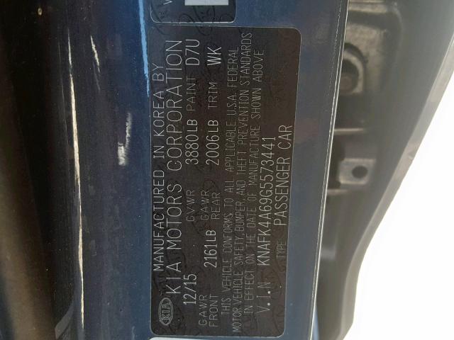 KNAFK4A69G5573441 - 2016 KIA FORTE LX GRAY photo 10