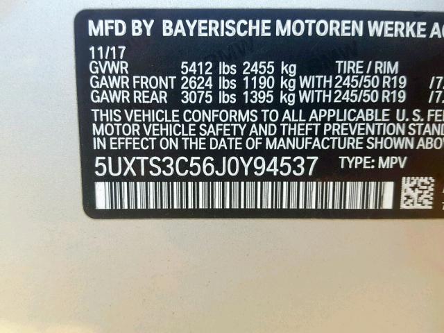 5UXTS3C56J0Y94537 - 2018 BMW X3 XDRIVEM SILVER photo 10