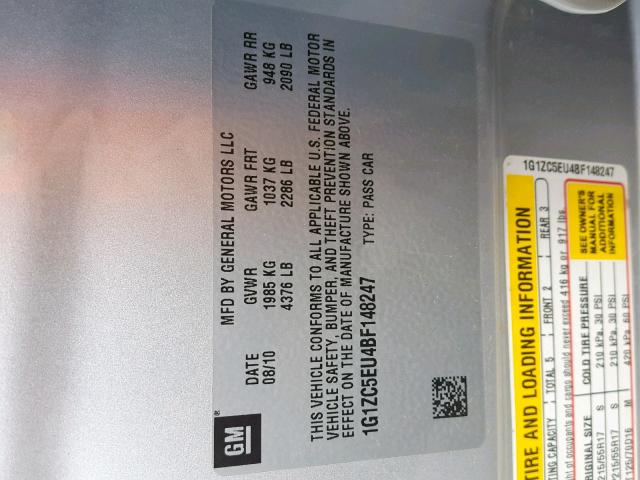 1G1ZC5EU4BF148247 - 2011 CHEVROLET MALIBU 1LT 银色 照片 10