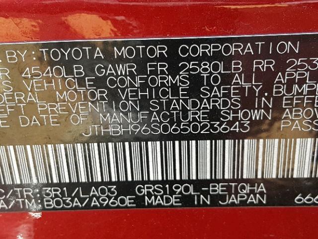 JTHBH96S065023643 - 2006 LEXUS GS GENERAT RED photo 10