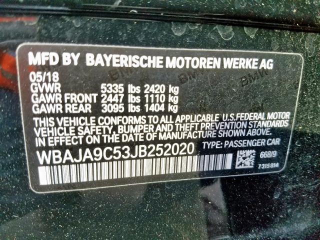 WBAJA9C53JB252020 - 2018 BMW 530E BLACK photo 10
