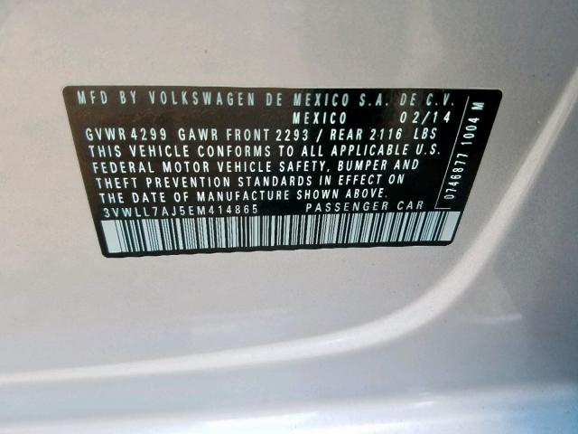 3VWLL7AJ5EM414865 - 2014 VOLKSWAGEN JETTA TDI SILVER photo 10