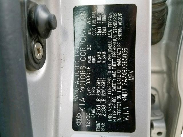 KNDJT2A2XB7265056 - 2011 KIA SOUL ! Gümüş foto 10