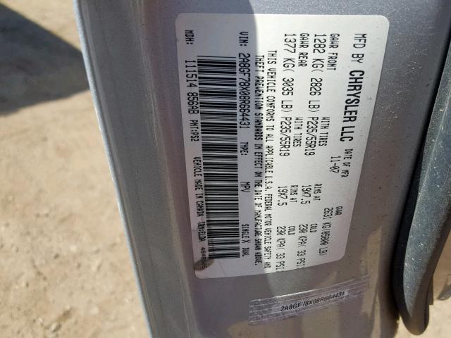 2A8GF78X08R664431 - 2008 CHRYSLER PACIFICA L SILVER photo 10