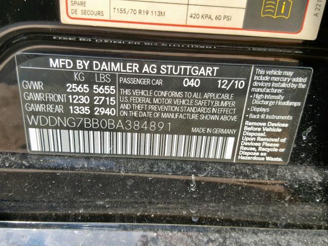 WDDNG7BB0BA384891 - 2011 MERCEDES-BENZ S 550 BLACK photo 10