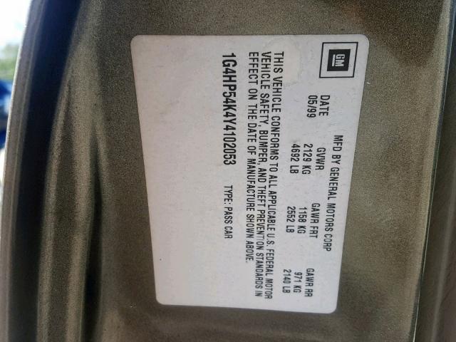 1G4HP54K4Y4102053 - 2000 BUICK LESABRE CU GRAY photo 10