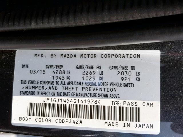 JM1GJ1W54G1419784 - 2016 MAZDA 6 GRAND TO CHARCOAL photo 10