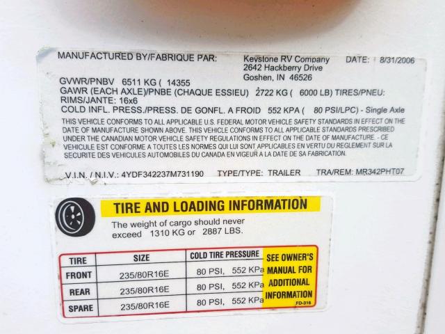 4YDF342237M731190 - 2007 KEYSTONE MONTANA WHITE photo 8